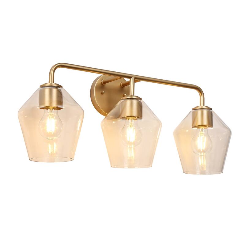Modern Gold 3-Light Bathroom Vanity Light Glass Metal Wall Sconces - W24.4"