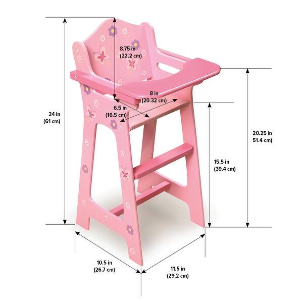 Badger Basket Blossoms and Butterflies Doll High Chair - Pink
