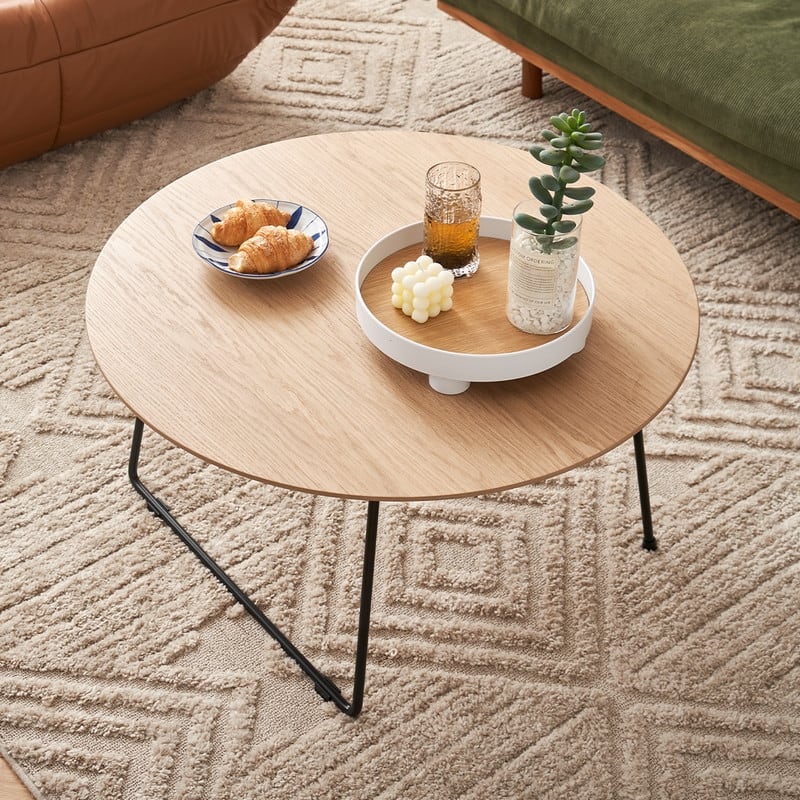Modern Coffee Table - Minimalist Oak Veneer Centerpiece for Living Room & Small Spaces