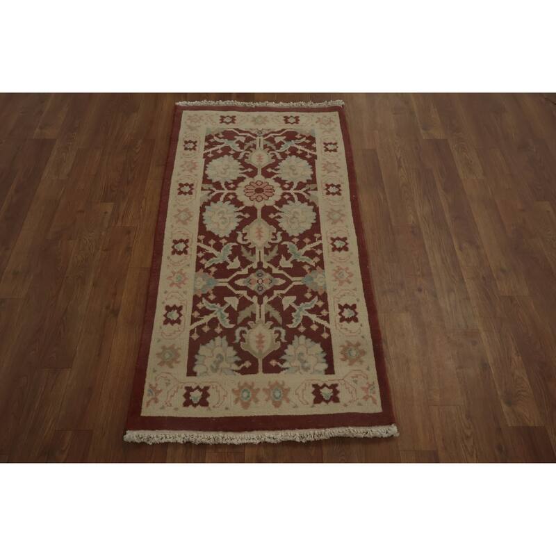Hand Knotted Oriental 100% Wool Carpet Traditional All-Over Oranges & Rust Ziegler Area Rug - 3' 10'' X 2' 0''