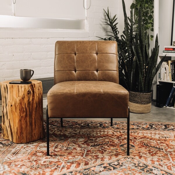 Armless leather shop accent chair
