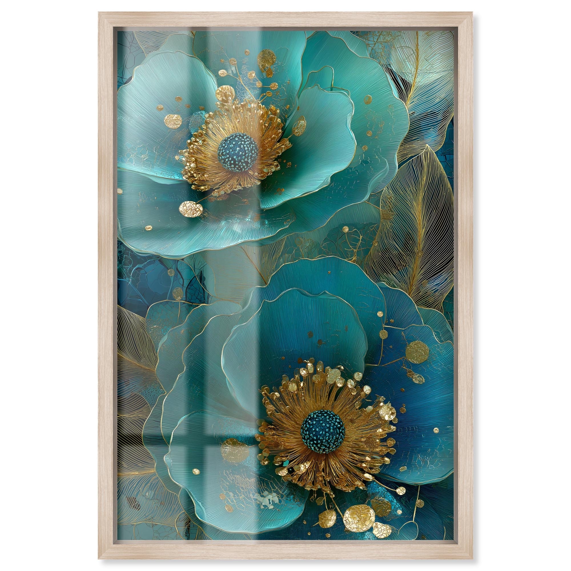 Aqua Luster Flora Floral Wall Decor Shadowbox Print by Art Remedy