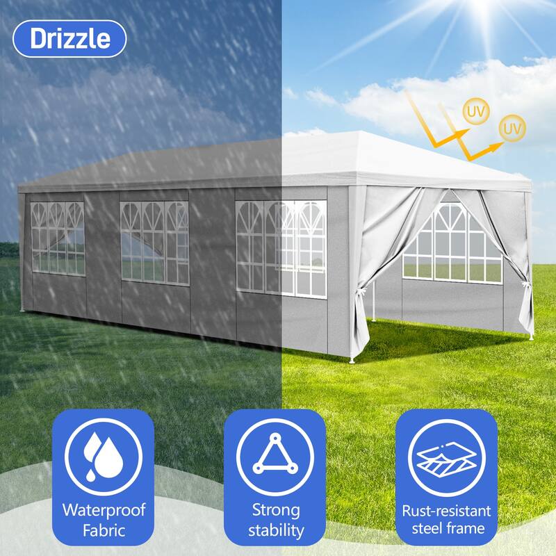 White Iron Tube PE Cloth Waterproof 10x30' Outdoor Party Tent - 30 x 10 x 8.5"