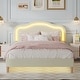preview thumbnail 3 of 8, Queen Size Velvet Upholstered Smart LED Bed with Adjustable Height Headboard