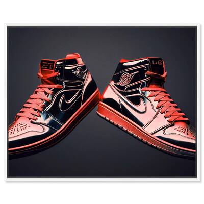 Notoriart Red Sneakers On Display Framed Sneaker 1 Piece Canvas Wall Art