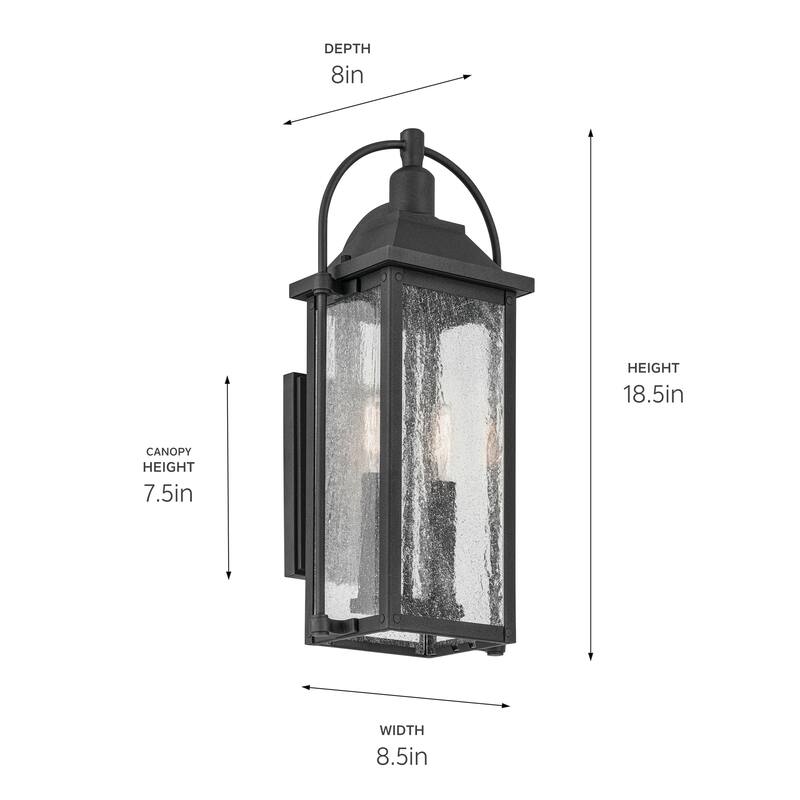 Kichler Lighting Harbor Row 2-Light Textured Black Outdoor Wall Sconce - 18.5 in