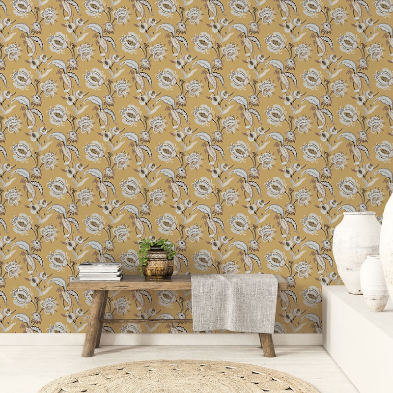 Galerie Wallcoverings Into The Wild Abstract Floral Non-woven Metallic Wallpaper Roll