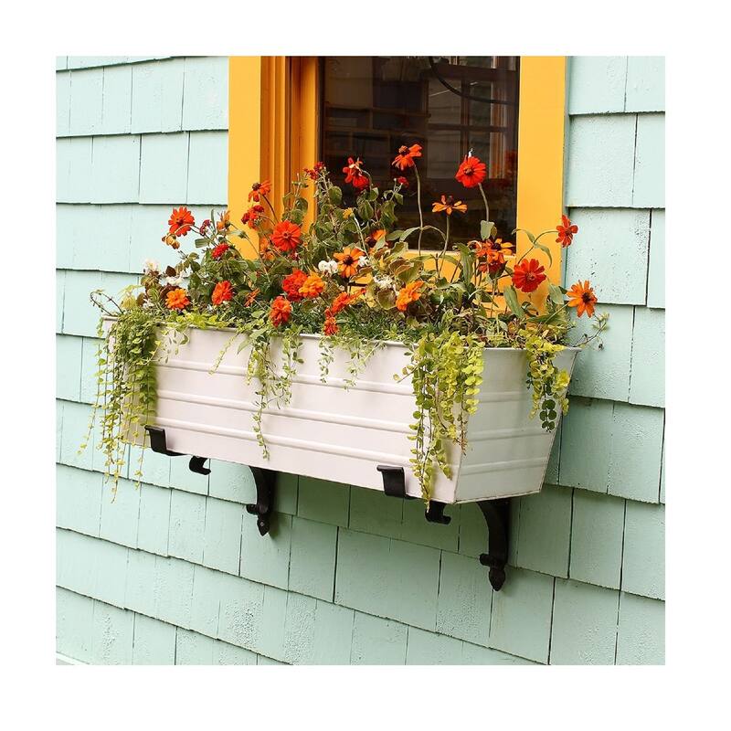 Achla Designs Scrolls Flower Box Bracket, 24 Inch Long, Black Powder Coat Finish