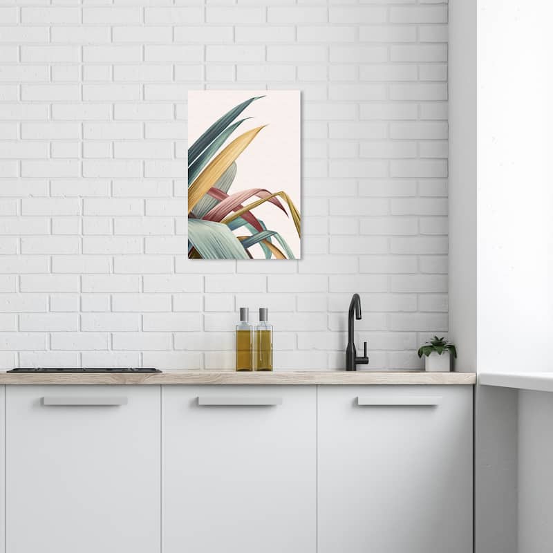 Wynwood Studio Canvas Floral and Botanical Stay Golden Leaves Green and Dark Green Scandinavian Wall Art Canvas Print - 24 x 16