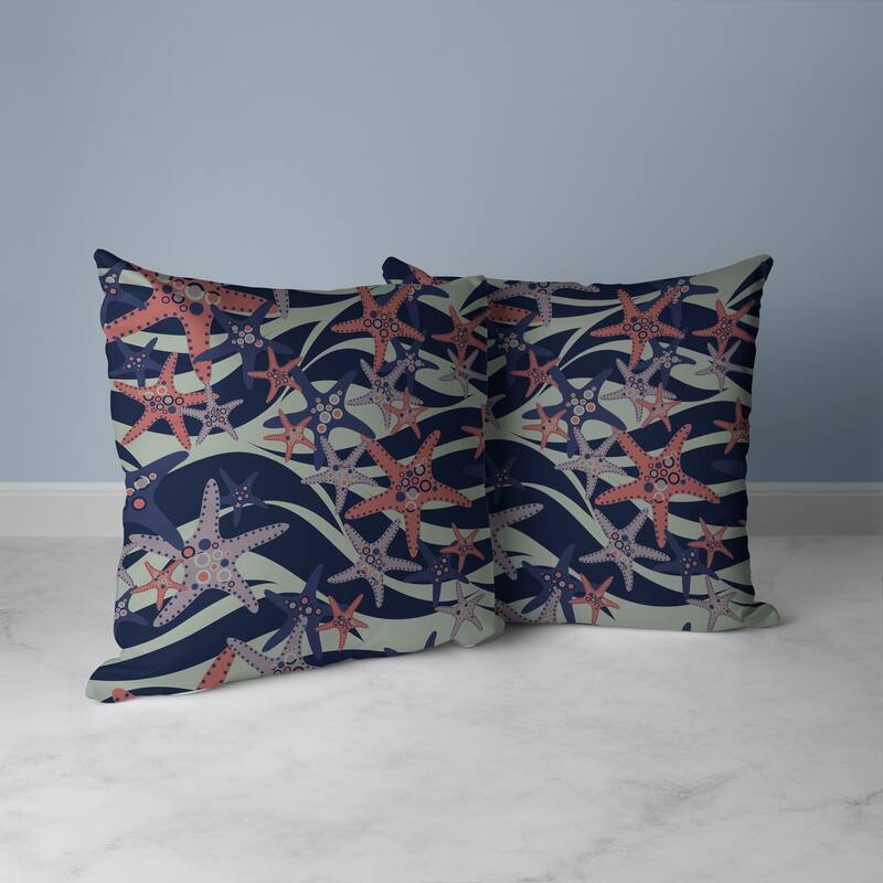 Starfish Sway Faux Suede Reversible Throw Pillow Green and Blue