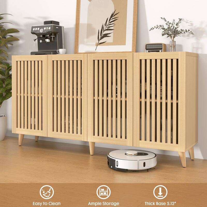 63" Sideboard Storage Cabinet with Slatted Doors, Modern Buffet Credenza for Dining Room & Entryway