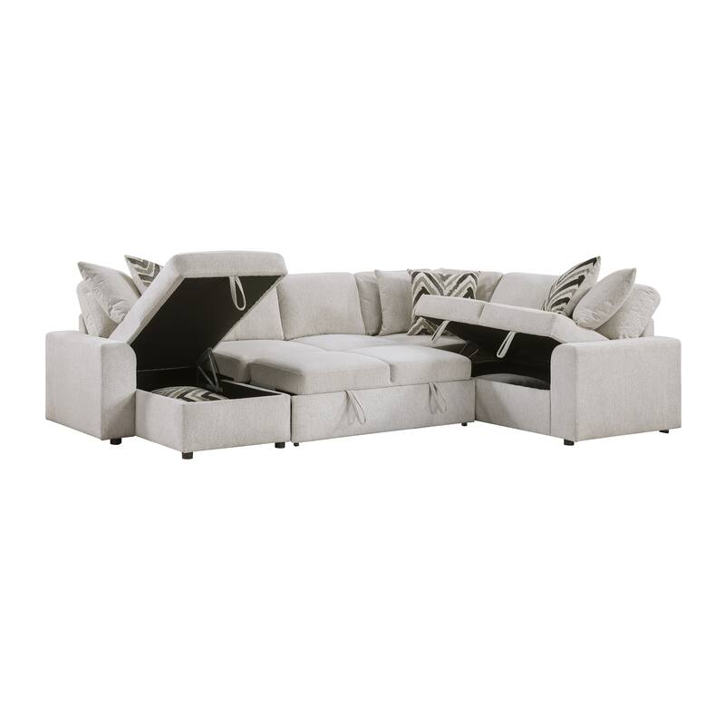 Marseille Chenille 3-Piece Sectional Sofa with Pull-out Bed & Storage