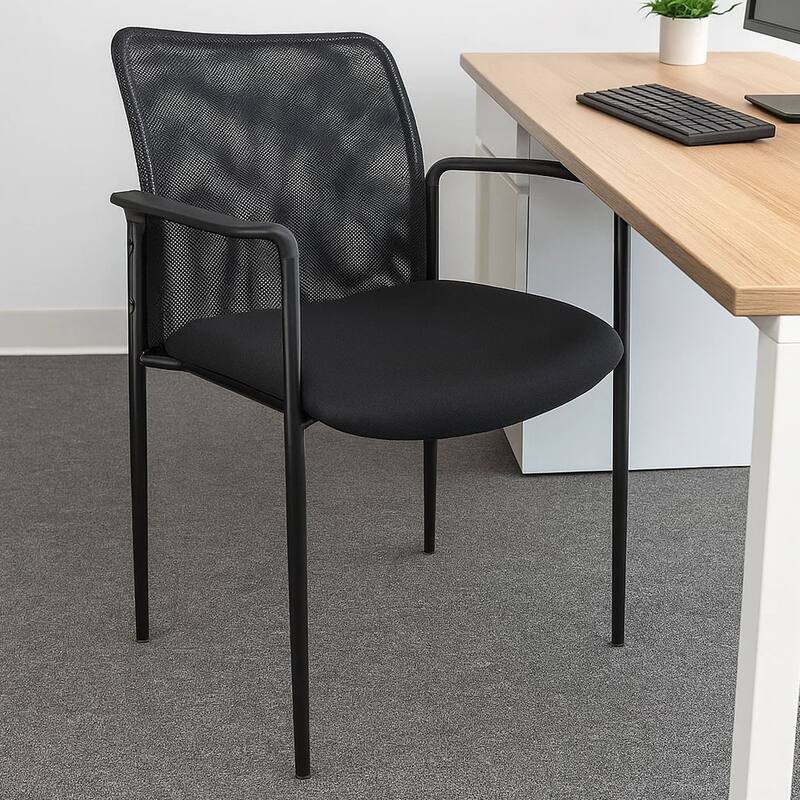 Vayu Guest Armchair, Black Mesh, Steel Frame, Stackable up to Four