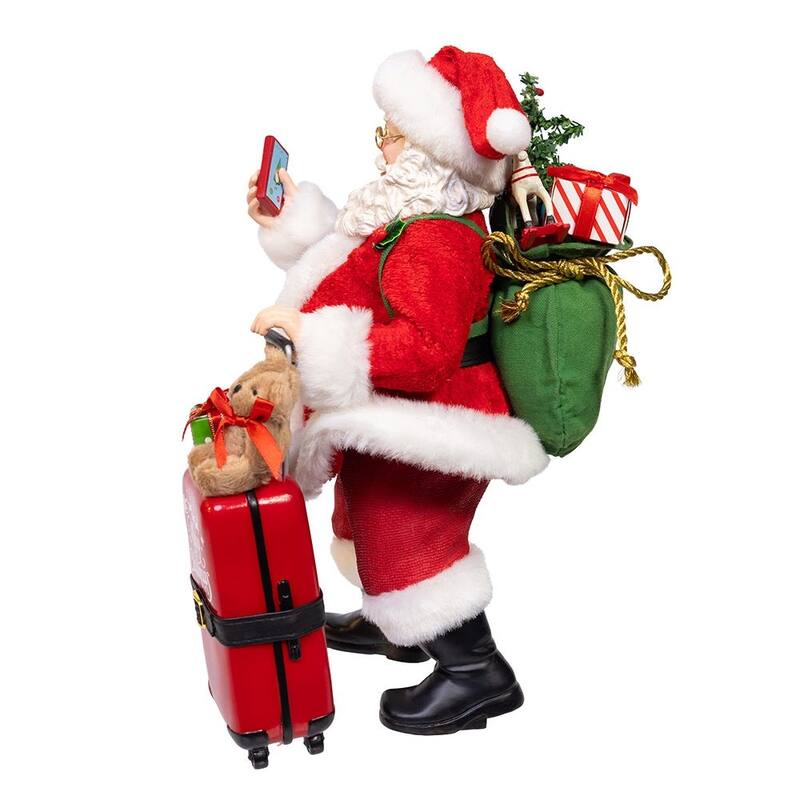 Kurt Adler 10.5-Inch Fabriche Santa with Red Luggage, 2-Piece Set