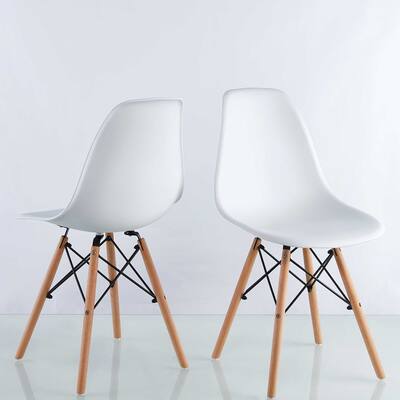 Basics Modern Dining Chair Set, Living Room Chair/Kitchen Chair/Shell Chair, Set of 2, White, Easy to Assemble and Clean