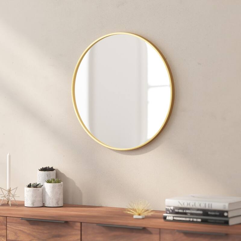 Wall Mount Shatterproof Round Accent Wall Mirror with Metal Frame - 20" - Gold
