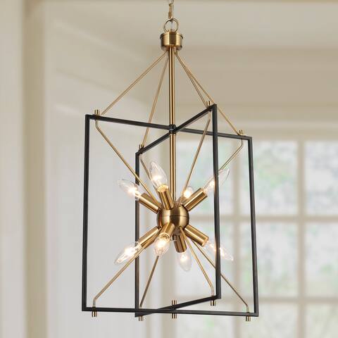 Modern 8-Light Black Gold Geometric Chandelier Metal Ceiling Pendant Light