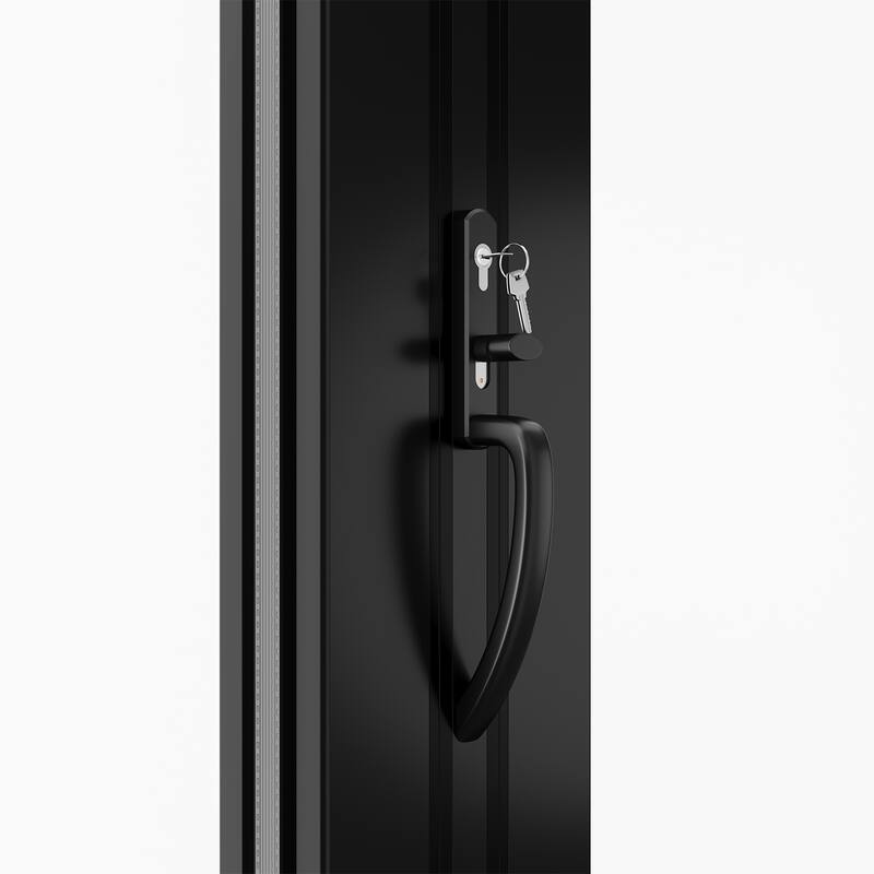 KaMic Elite-Fold 72" x 96" 2-Panel Aluminum Folding Door in Black with Hidden Hinges & Rollers, Folded Out From Right To Left