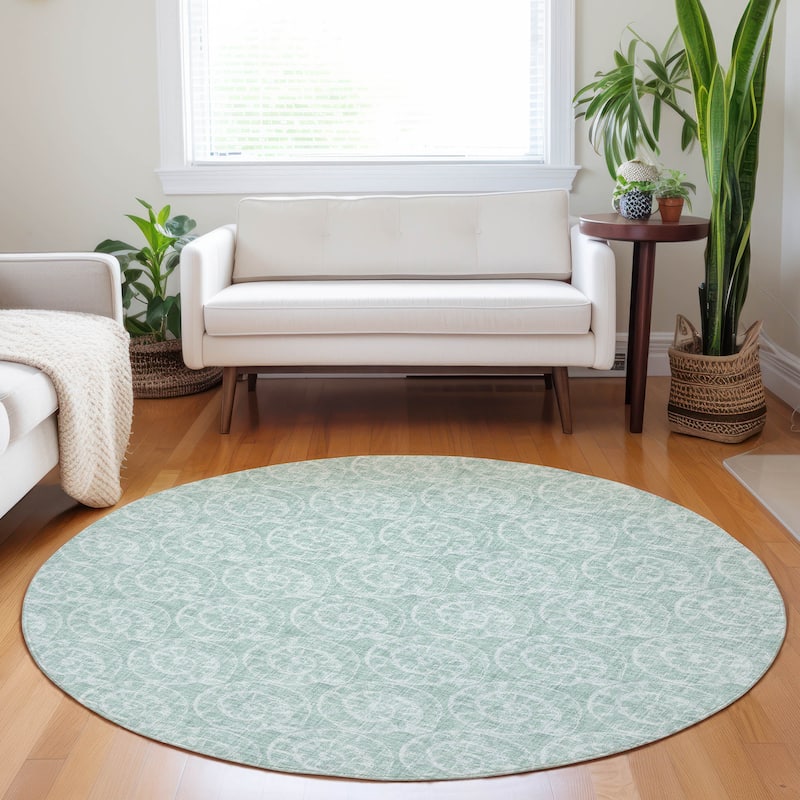 Premium Washable Super Soft Coastal Fossil Mayfield Rug - Green - 8' x 8' - Round