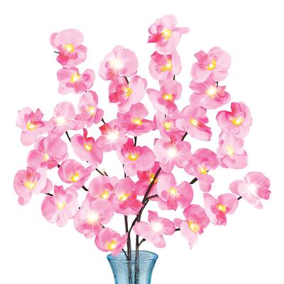 2-Piece LED Lighted Artificial Orchid Branches - 25.130 x 3.380 x 3.250