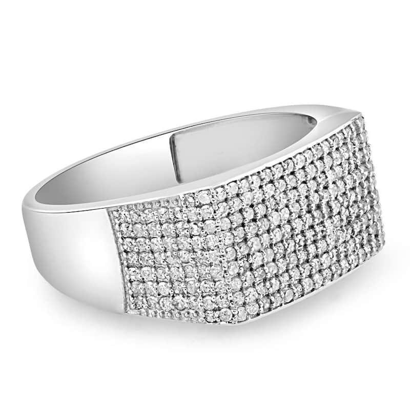 1Ct Diamond Men's White Gold Pave Wedding Ring Anniversary Band