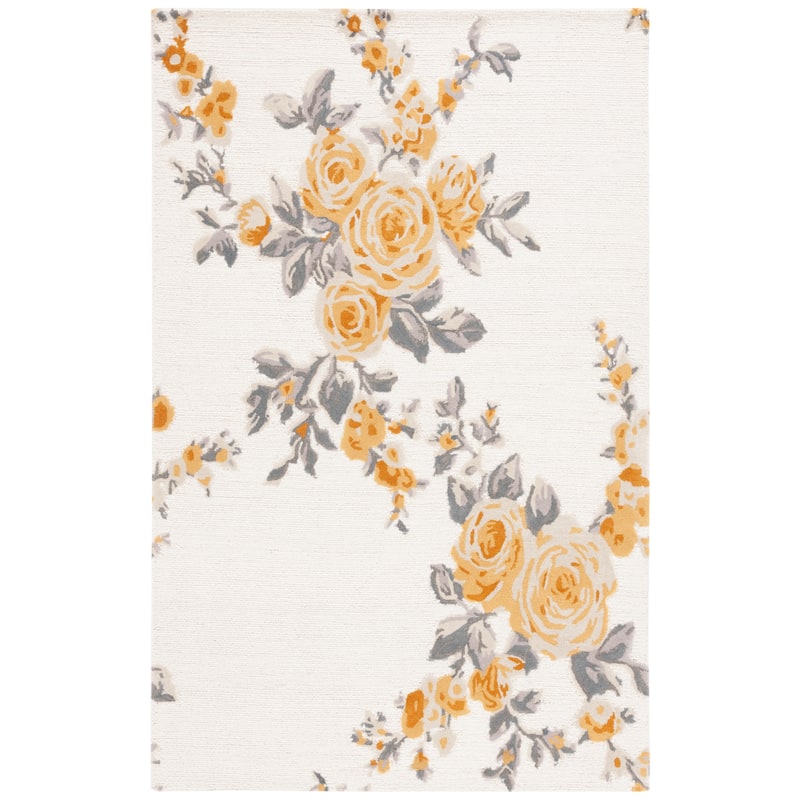 SAFAVIEH Handmade Jardin Kathchen French Country Floral Wool Rug - 6' Square - Ivory/Gold