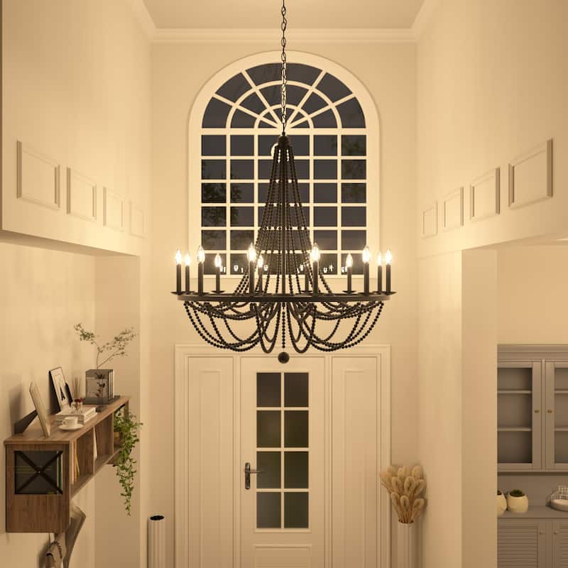 Cauhu 12-light Farmhouse Empire Beaded Chandelier - N/A