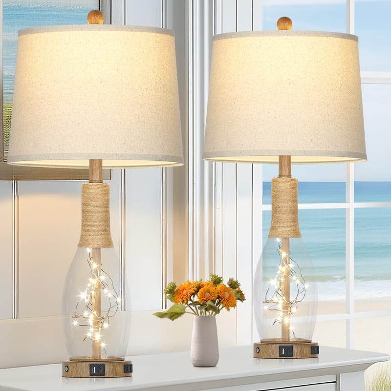 28'' Modern Dual-Function Table Lamp with Night Light, USB/Type-C Ports & AC Outlet (Set of 2) - 12.5'' x 12.5'' x 28''