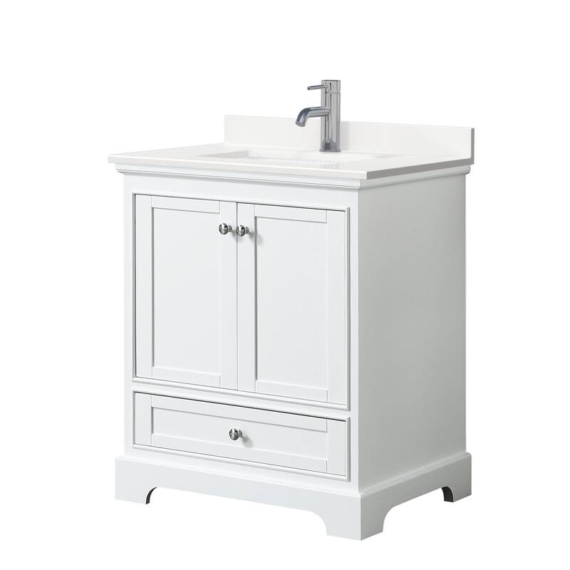 Wyndham Collection WCS202030S-QTZ-UNSMXX Deborah 30" Free Standing - White / White Quartz Top / Polished Chrome