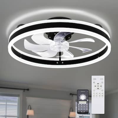 Cusp Barn Modern 20-In Low Profile Flush Mount Ceiling Fans with Lights and Smart APP Remote Control Ceiling Light for Bedroom