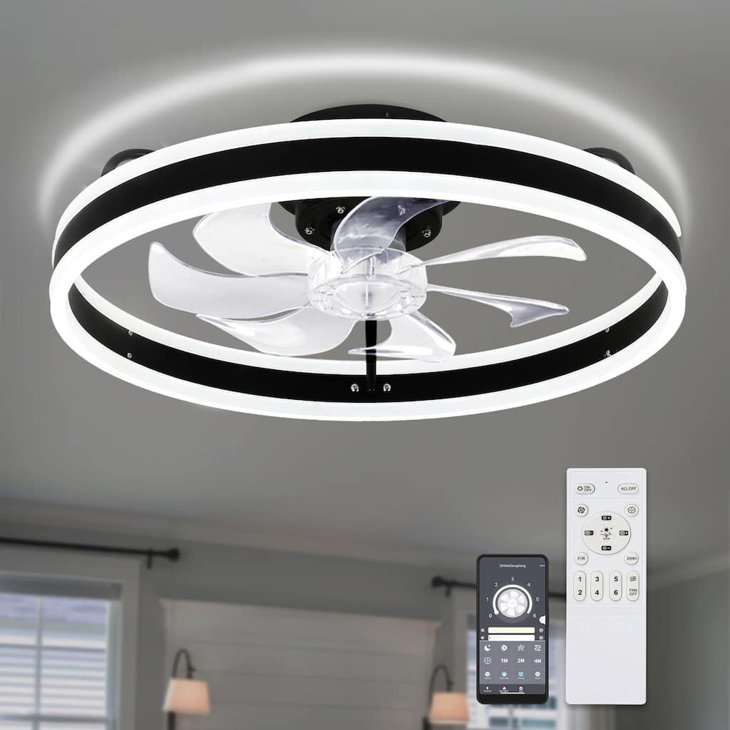 Cusp Barn Modern 20-In Low Profile Flush Mount Ceiling Fans with Lights and Smart APP Remote Control Ceiling Light for Bedroom