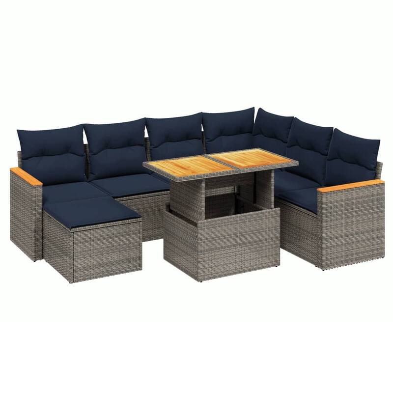 vidaXL Patio Sofa Set with Cushions Outdoor Furniture 8 Piece Poly Rattan - 24.4 x 24.4 x 27.2
