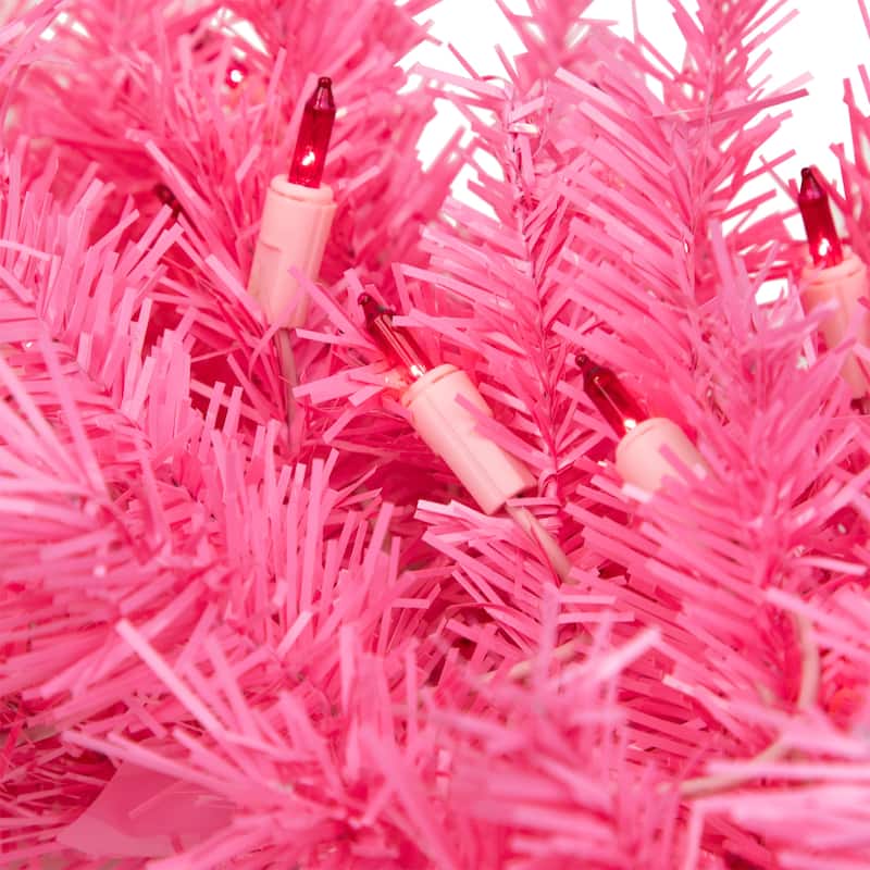 36" Pre-Lit Pink Spruce Artificial Christmas Wreath, Pink Lights