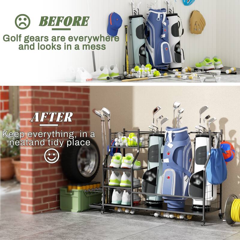 Anmytek Golf Bag Storage Rack with Wheels for Garage