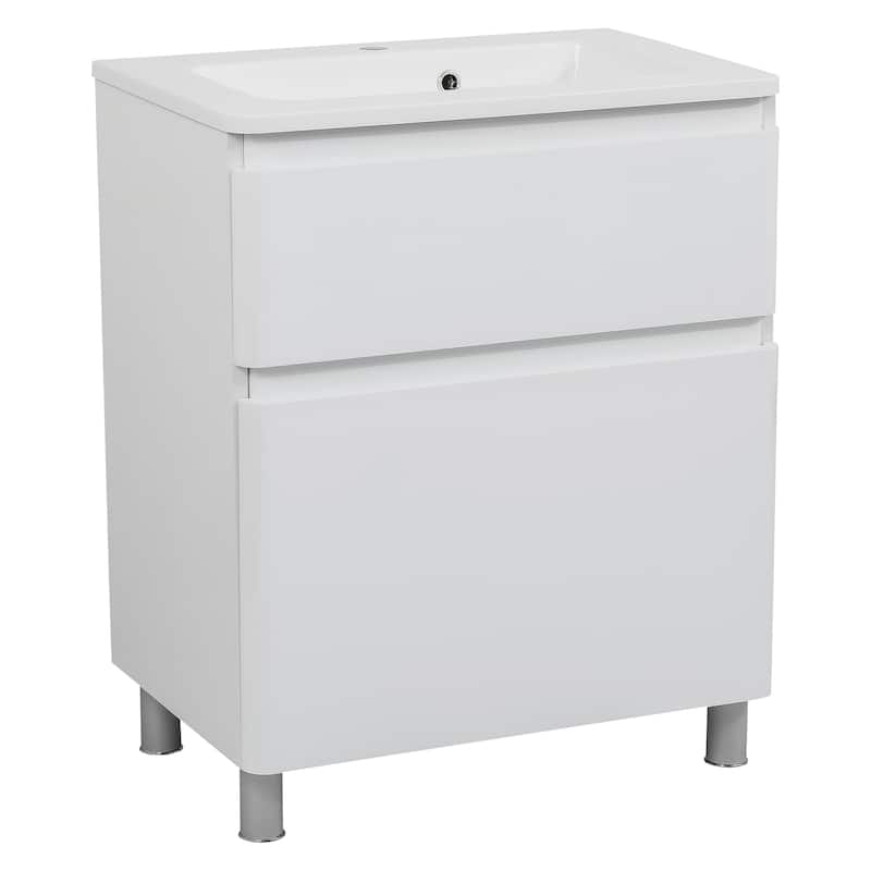Modern Free Standing Bathroom Vanity with Washbasin | Comfort Collection mirror Omega R-line 32" included - 24" - High Gloss - White High Gloss