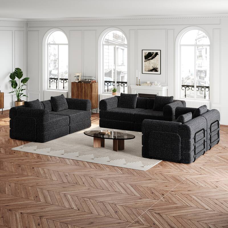 Freely Combined Modular Chenille Folding Sofa with Storage Pockets