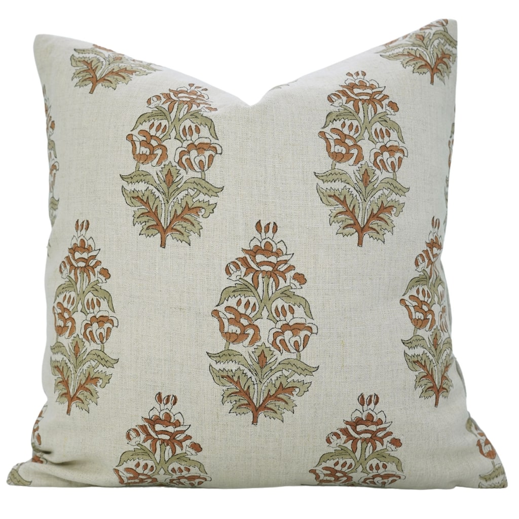 Fabdivine Minimalist Linen Handcrafted Block Print Cushion Cover, Hibiscus