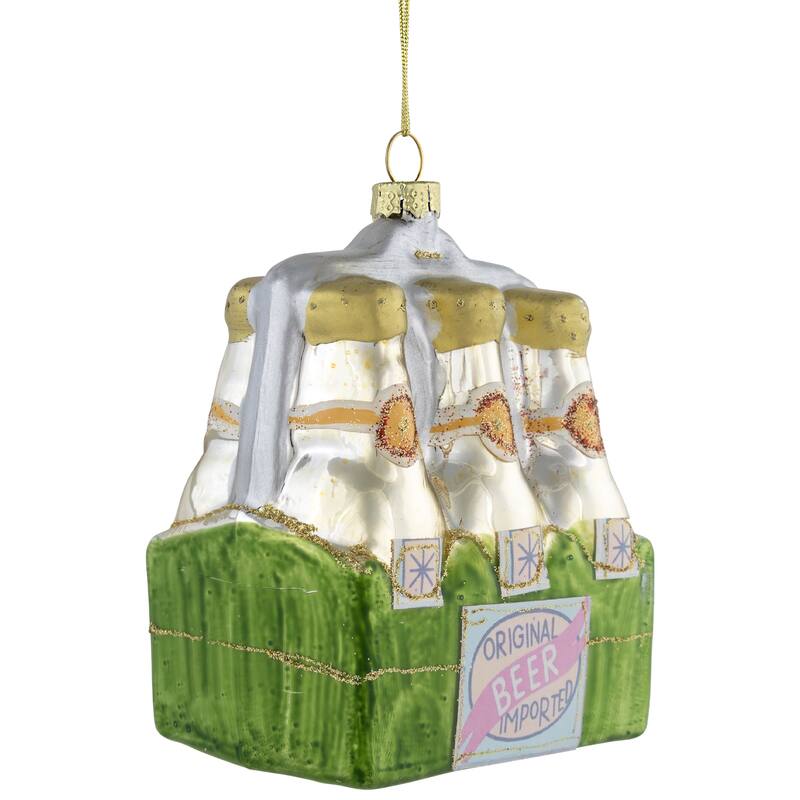 4.25" Imported Beer Six Pack Glass Christmas Hanging Ornament