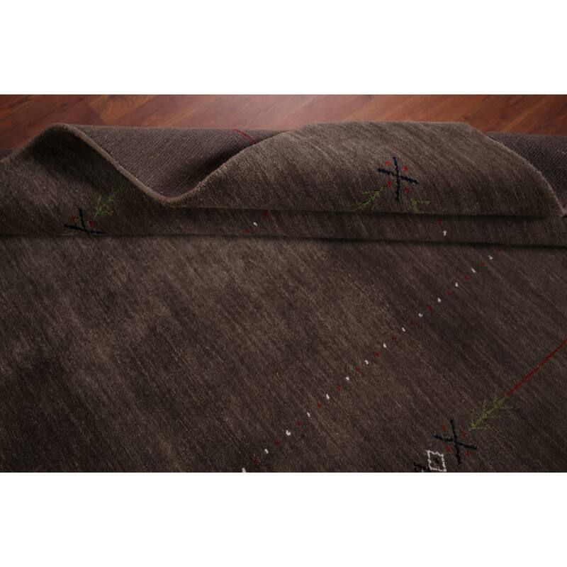 Brown Gabbeh Oriental Area Rug Hand-Knotted Wool Carpet - 5'0"x 6'11"