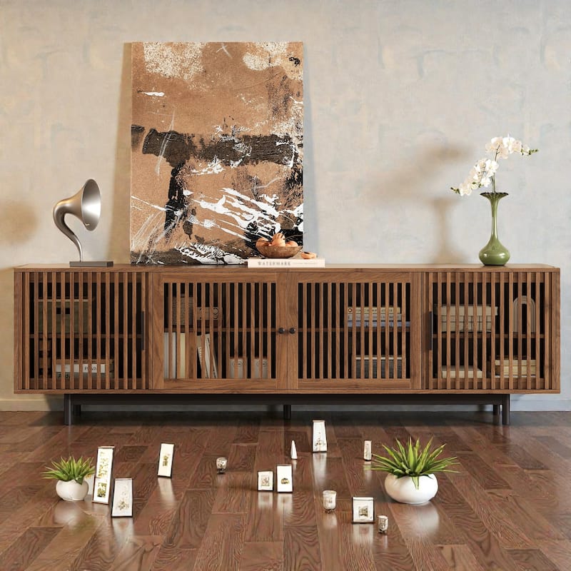 78.7" Modern Walnut TV Stand for TVs up to 85 Inch, Entertainment Center with Closed Storage, Cable Management