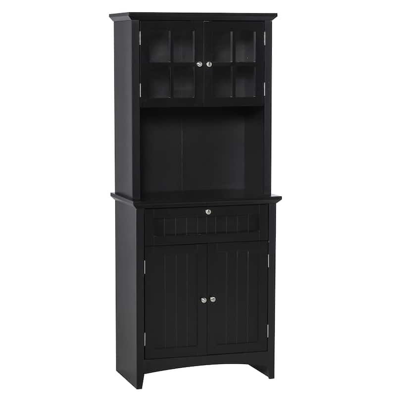 HOMCOM Kitchen Buffet Hutch Wooden Storage Cupboard with Framed Glass Door, Drawer and Microwave Space - 27"x15.75"x64.5"