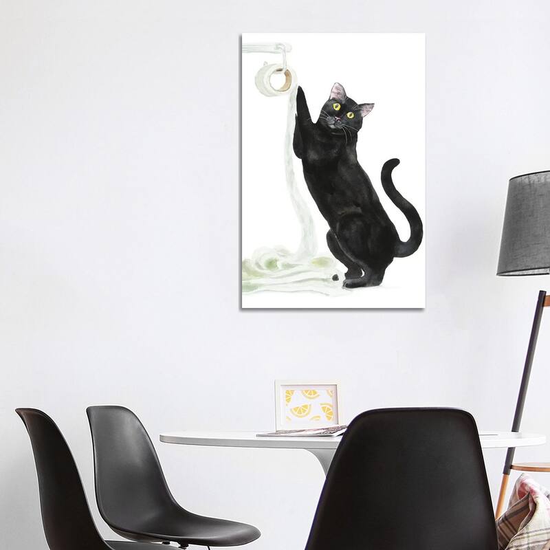 iCanvas "Black Cat And Toilet Paper" by Alexey Dmitrievich Shmyrov Canvas Print - 40x26x1.5