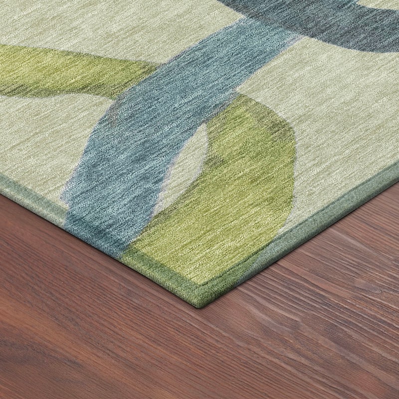 Machine Washable Indoor/ Outdoor Abstract Links Chantille Rug