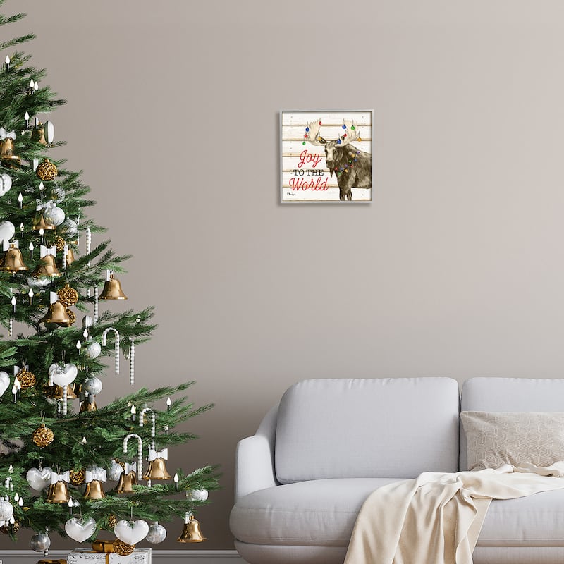 Stupell Moose with Festive Lights Framed Giclee Art Design by Paul Brent