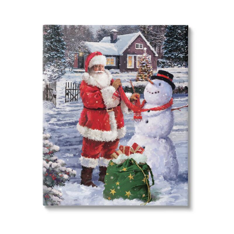 Stupell Santa Claus Building Snowman Holiday Winter Scenery Canvas Wall Art - Multi-Color