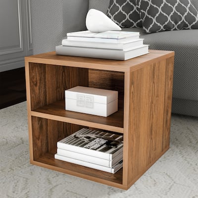 Hastings Home Stackable Modular Cube End Table Contemporary Minimalist Modular Accent Piece with 2 Shelves