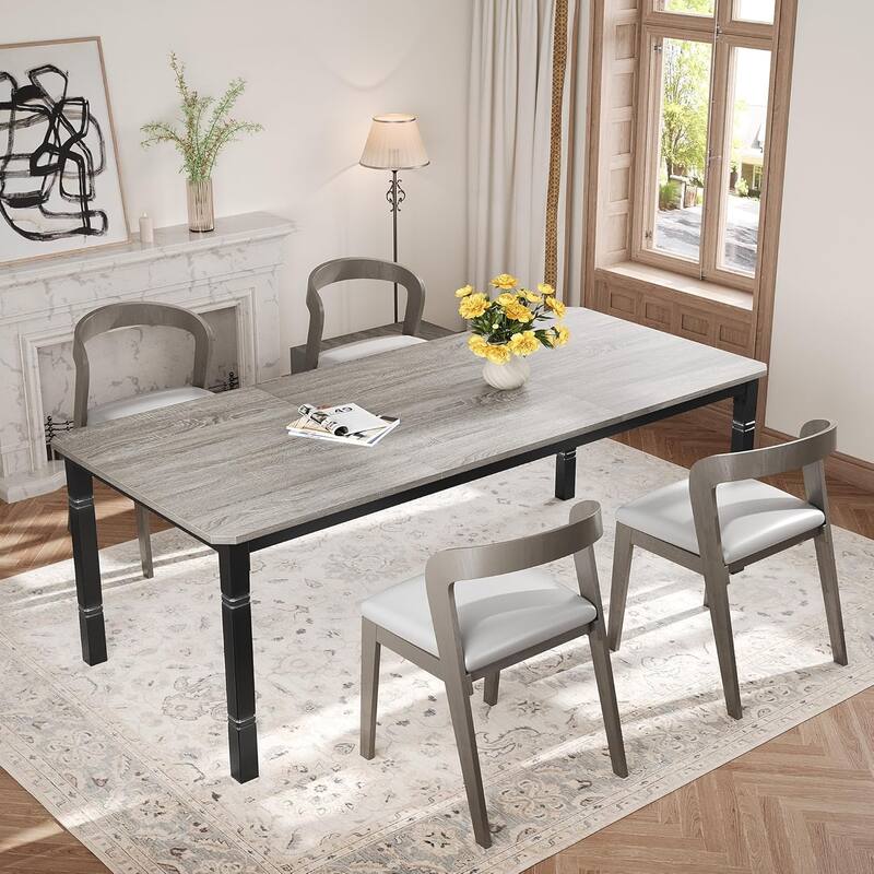 Farmhouse Dining Table for 6-8 People - Rustic Industrial Kitchen Table for Dining Room