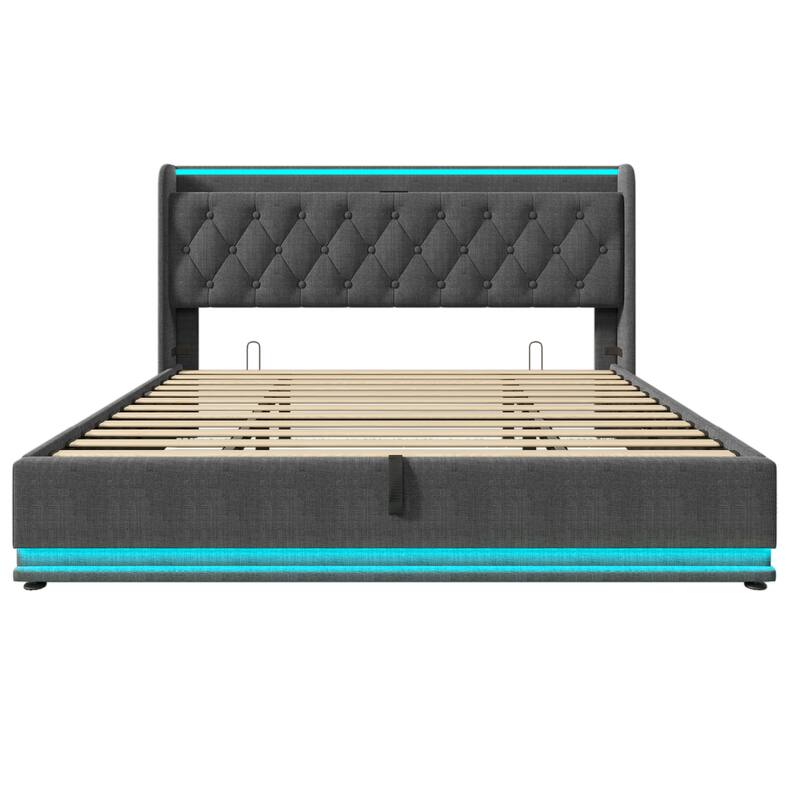 King Size Upholstered Bed with 360 LED Function & USB Charging