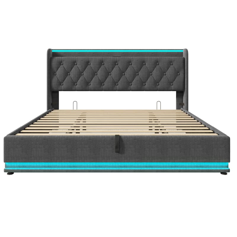 Upholstered Bed with LED Function and USB Charging