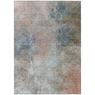 3' X 5' Copper And Navy Blue Abstract Washable Indoor Outdoor Area Rug ...